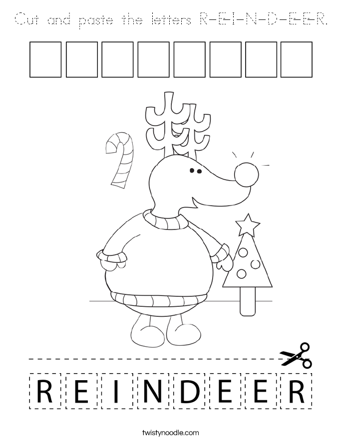 Cut and paste the letters R-E-I-N-D-E-E-R. Coloring Page