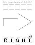 Cut and paste the letters R-I-G-H-T Coloring Page