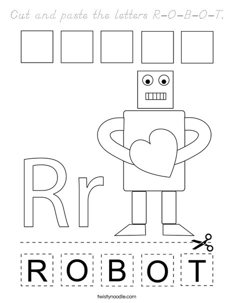 Cut and paste the letters R-O-B-O-T. Coloring Page
