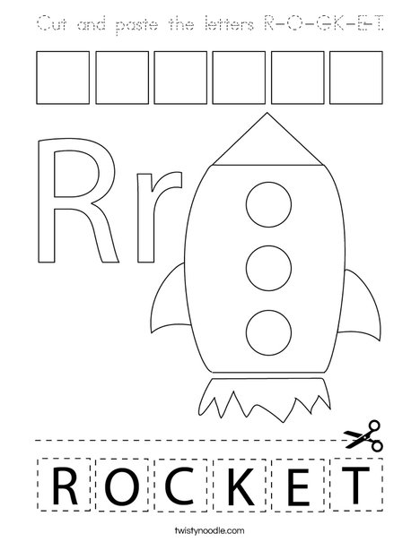 Cut and paste the letters R-O-C-K-E-T. Coloring Page