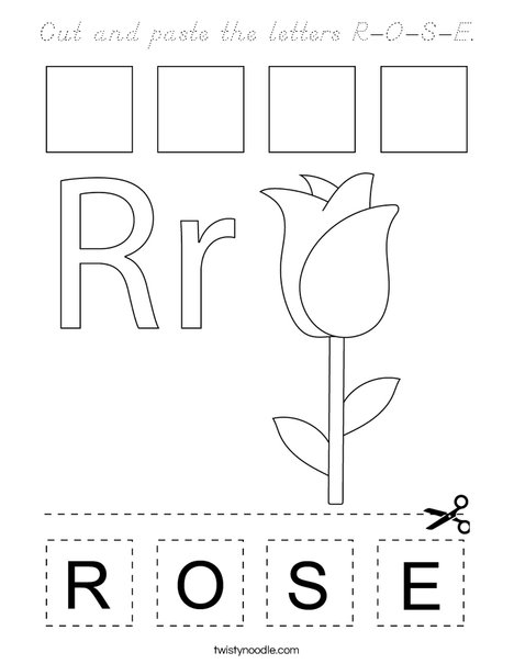 Cut and paste the letters R-O-S-E. Coloring Page