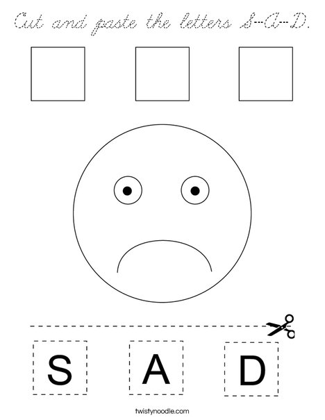 Cut and paste the letters S-A-D. Coloring Page