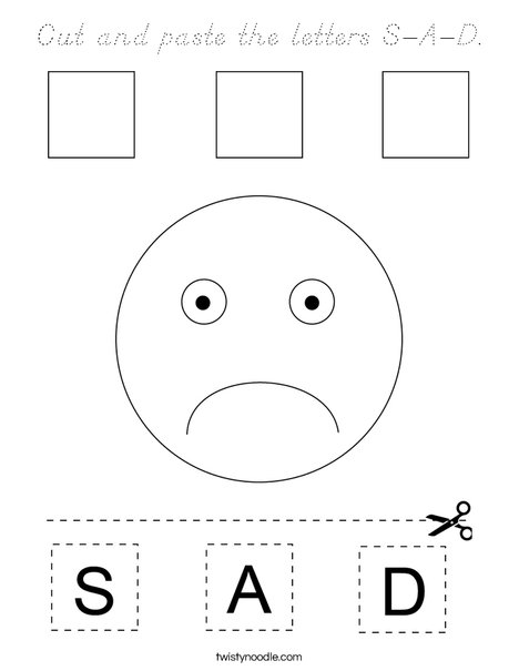 Cut and paste the letters S-A-D. Coloring Page