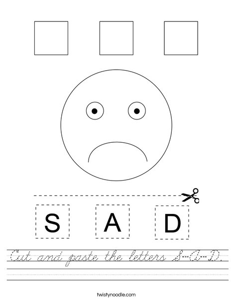 Cut and paste the letters S-A-D. Worksheet