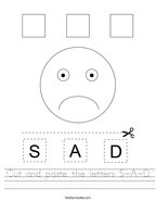 Cut and paste the letters S-A-D Handwriting Sheet