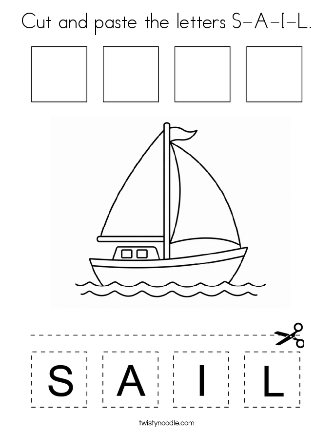 Cut and paste the letters S-A-I-L. Coloring Page