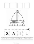 Cut and paste the letters S-A-I-L Handwriting Sheet