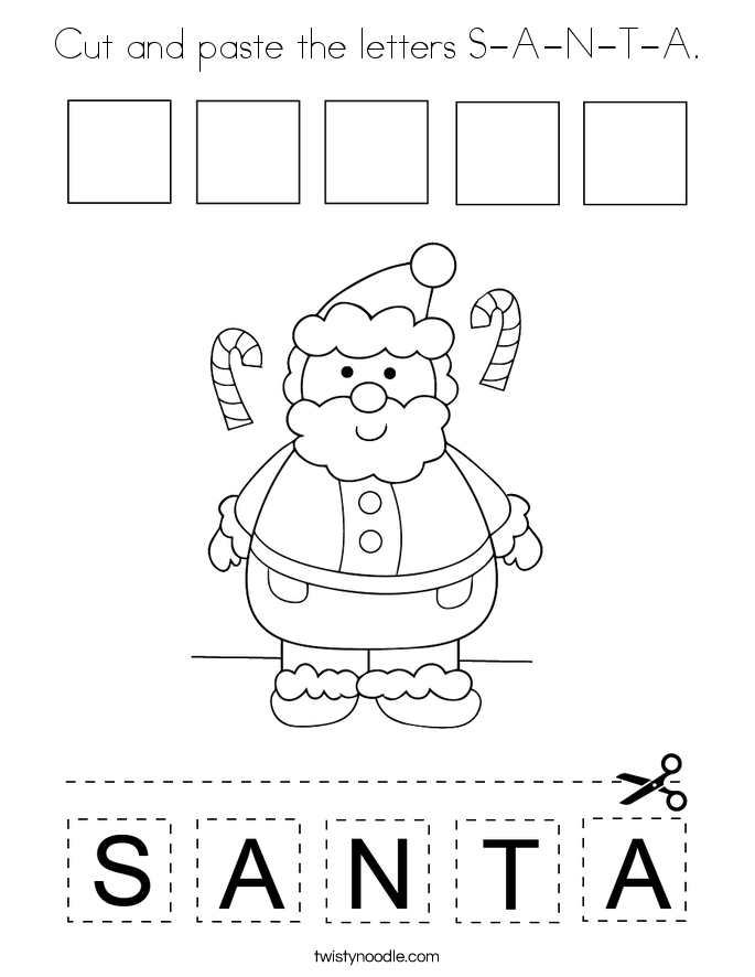 Cut and paste the letters S-A-N-T-A. Coloring Page
