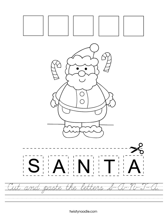 Cut and paste the letters S-A-N-T-A. Worksheet