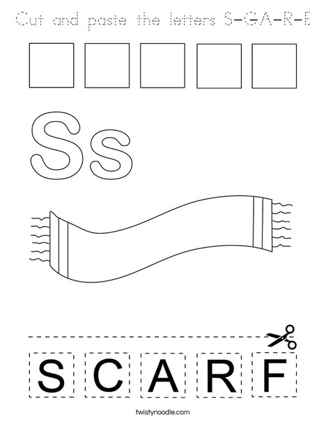 Cut and paste the letters S-C-A-R-F. Coloring Page