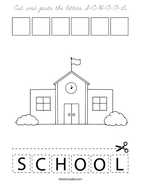 Cut and paste the letters S-C-H-O-O-L. Coloring Page