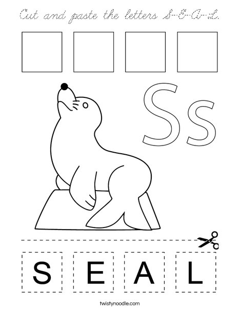 Cut and paste the letters S-E-A-L. Coloring Page