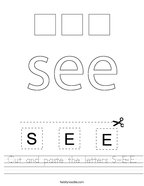 Cut and paste the letters S-E-E Handwriting Sheet