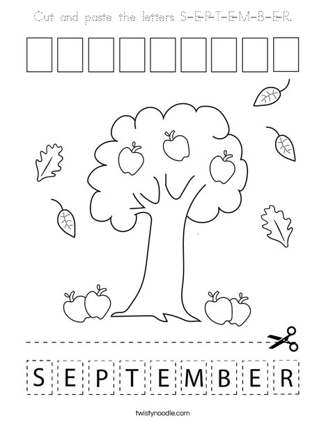 Cut and paste the letters S-E-P-T-E-M-B-E-R. Coloring Page