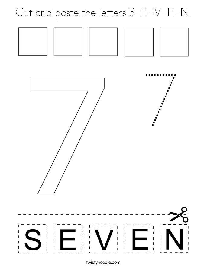 Cut and paste the letters S-E-V-E-N. Coloring Page