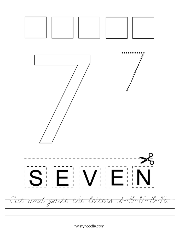 Cut and paste the letters S-E-V-E-N. Worksheet