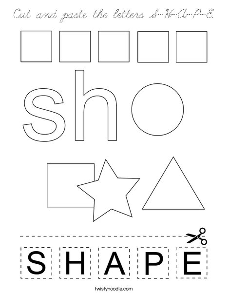 Cut and paste the letters S-H-A-P-E. Coloring Page