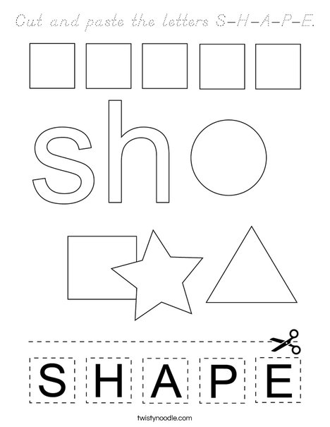 Cut and paste the letters S-H-A-P-E. Coloring Page