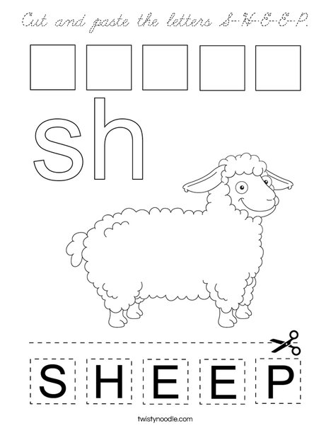 Cut and paste the letters S-H-E-E-P. Coloring Page