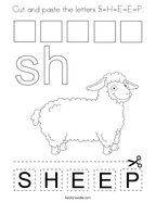 Cut and paste the letters S-H-E-E-P Coloring Page