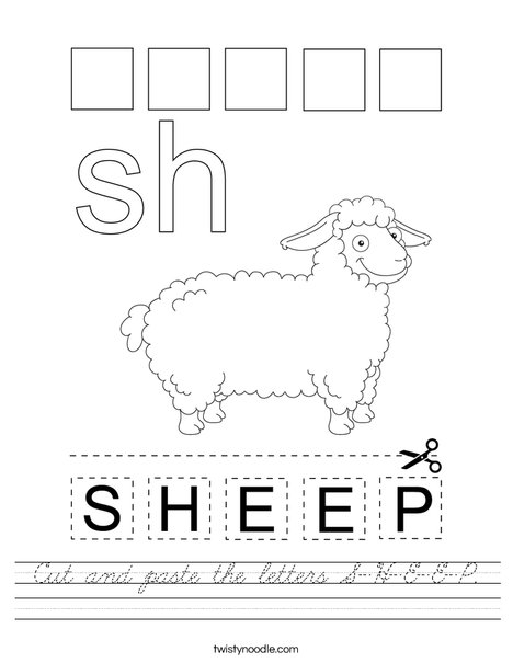 Cut and paste the letters S-H-E-E-P. Worksheet