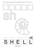 Cut and paste the letters S-H-E-L-L Coloring Page