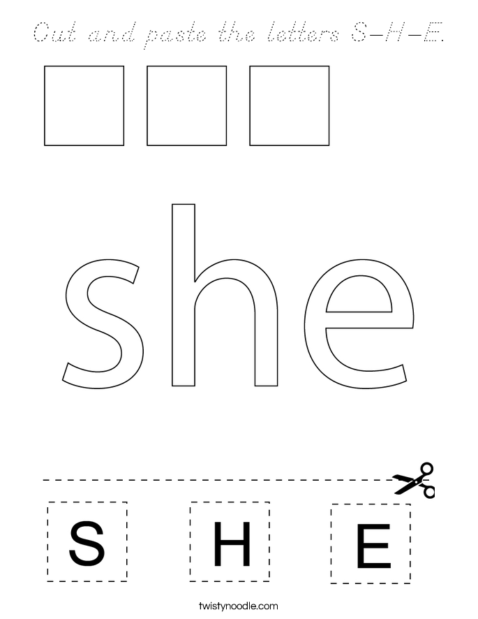 Cut and paste the letters S-H-E. Coloring Page