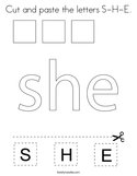 Cut and paste the letters S-H-E Coloring Page