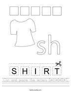 Cut and paste the letters S-H-I-R-T Handwriting Sheet