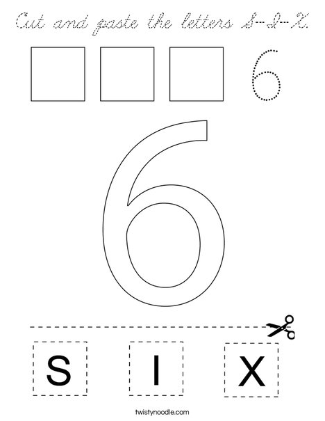 Cut and paste the letters S-I-X. Coloring Page