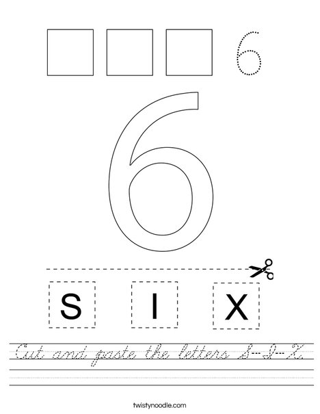 Cut and paste the letters S-I-X. Worksheet