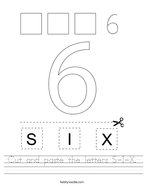 Cut and paste the letters S-I-X Handwriting Sheet
