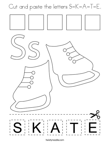 Cut and paste the letters S-K-A-T-E. Coloring Page