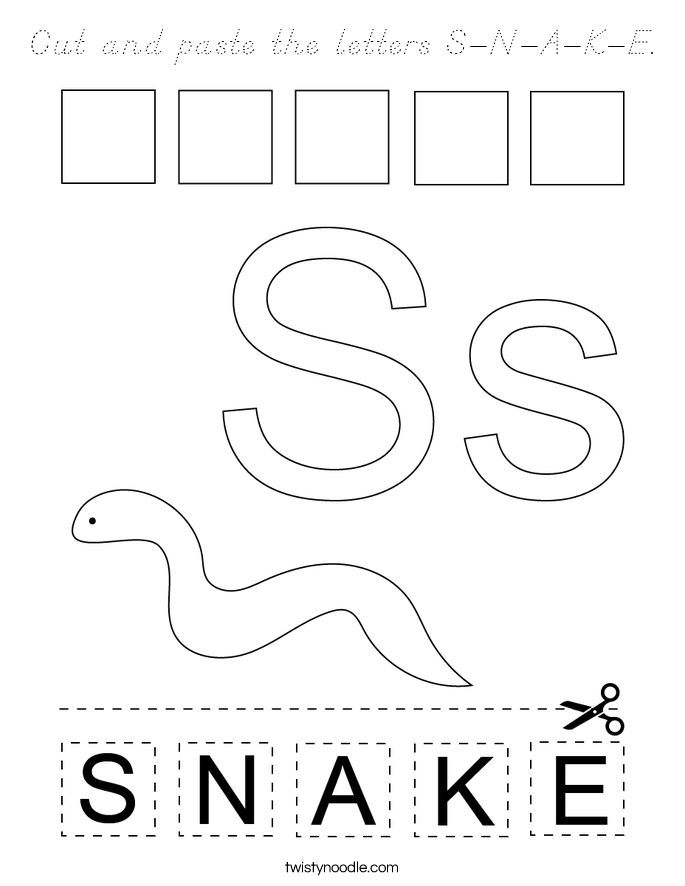 Cut and paste the letters S-N-A-K-E. Coloring Page