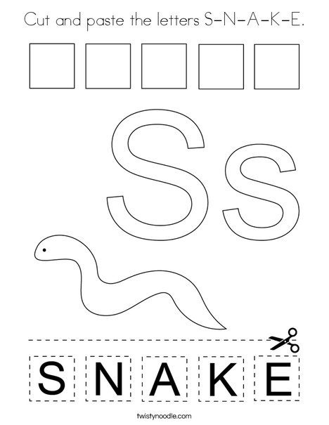 Cut and paste the letters S-N-A-K-E. Coloring Page