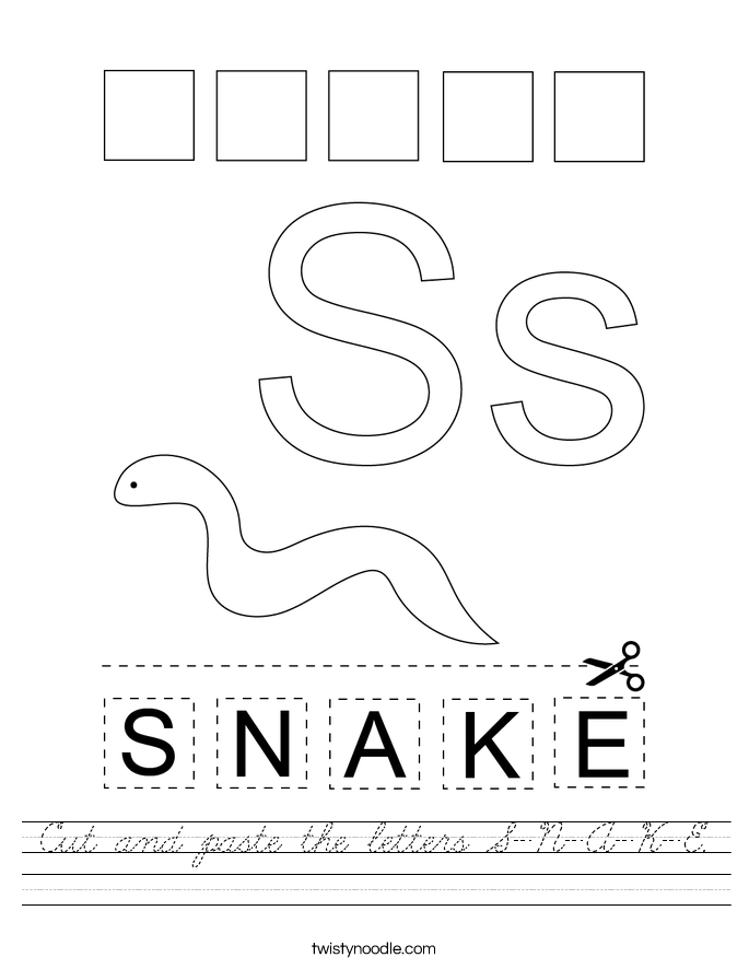 Cut and paste the letters S-N-A-K-E. Worksheet