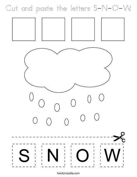 Cut and paste the letters S-N-O-W. Coloring Page