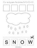 Cut and paste the letters S-N-O-W. Coloring Page