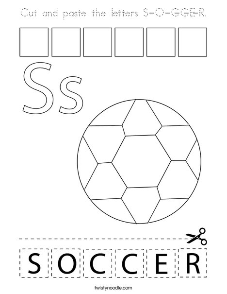 Cut and paste the letters S-O-C-C-E-R. Coloring Page