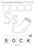Cut and paste the letters S-O-C-K. Coloring Page