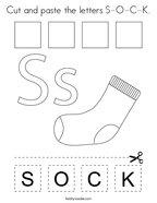 Cut and paste the letters S-O-C-K Coloring Page
