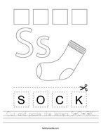 Cut and paste the letters S-O-C-K Handwriting Sheet