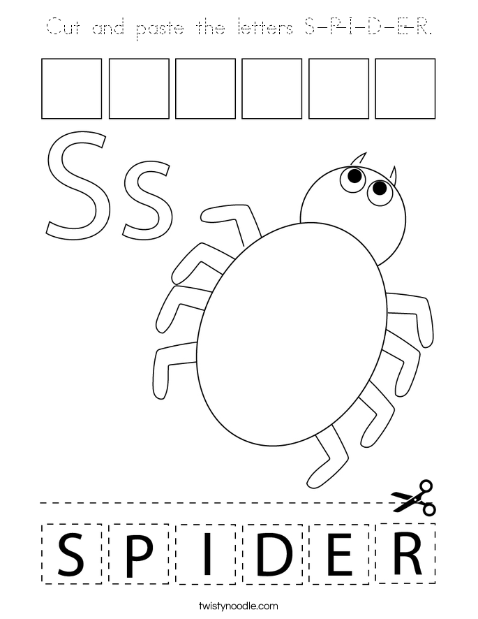 Cut and paste the letters S-P-I-D-E-R. Coloring Page