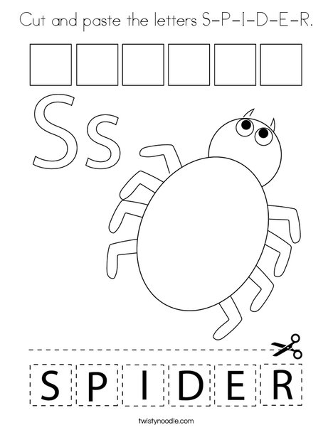 Cut and paste the letters S-P-I-D-E-R. Coloring Page