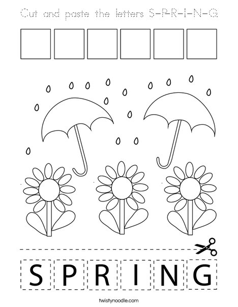 Cut and paste the letters S-P-R-I-N-G. Coloring Page