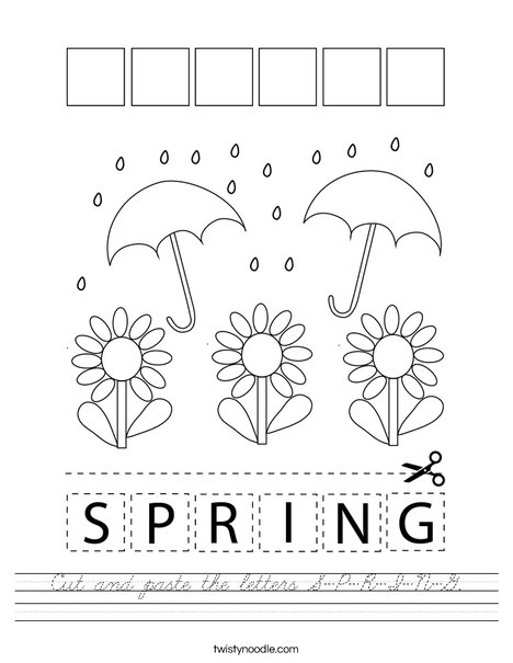 Cut and paste the letters S-P-R-I-N-G. Worksheet