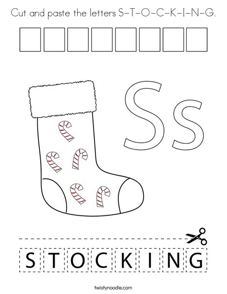 Cut and paste the letters S-T-O-C-K-I-N-G. Coloring Page