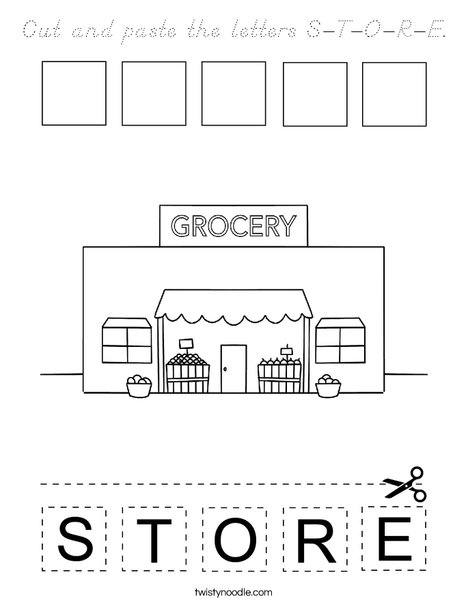 Cut and paste the letters S-T-O-R-E. Coloring Page
