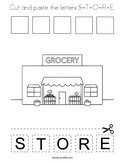 Cut and paste the letters S-T-O-R-E Coloring Page