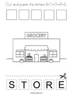 Cut and paste the letters S-T-O-R-E Coloring Page